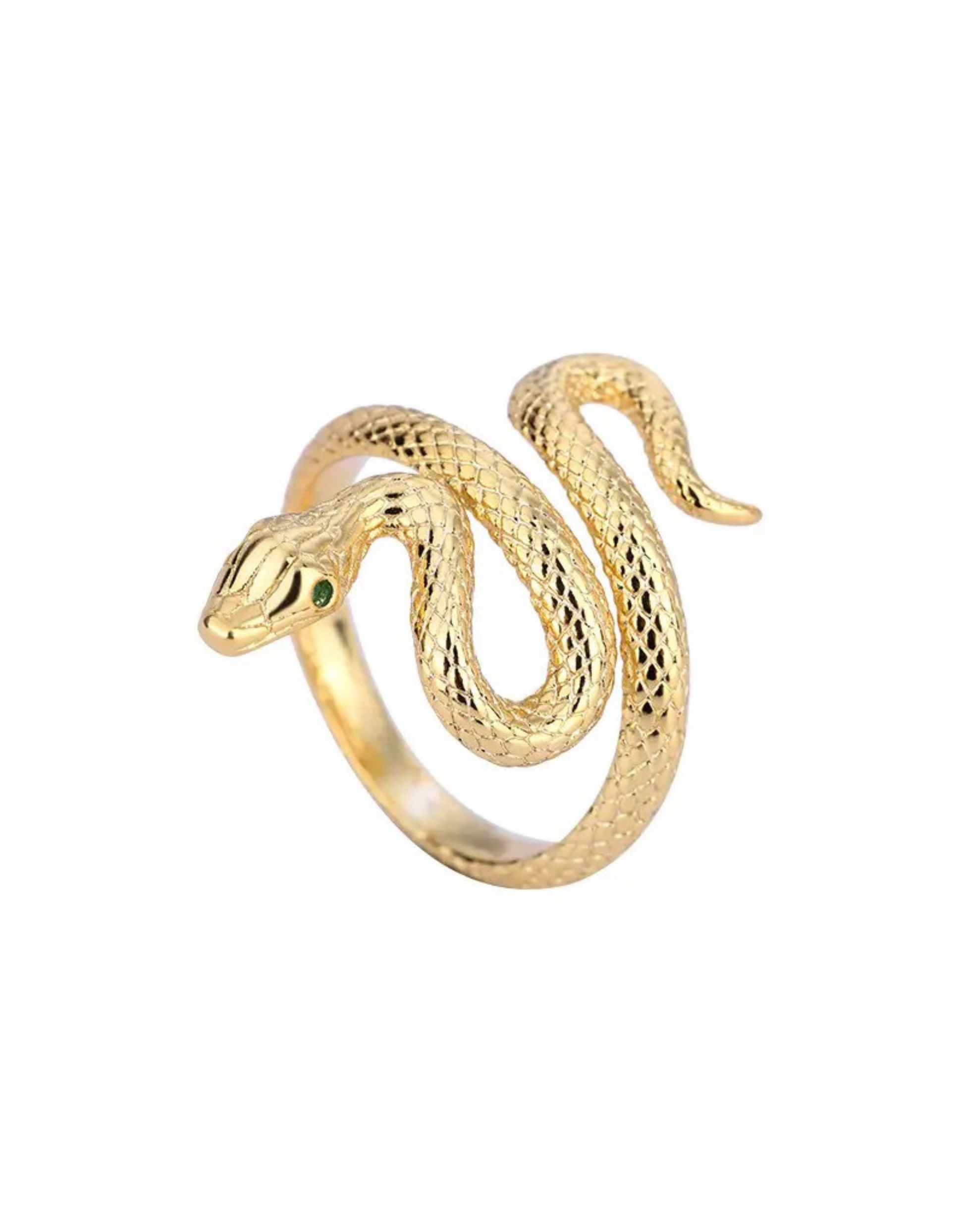 Medusa ring med motiv af slange.  Ringen kan bæres enkelt eller mixes and matches med mange af vores andre ringe.  Materiale: 70% S925 sterling sølv, 30% rustfri stål, guldbelagt, zircon sten