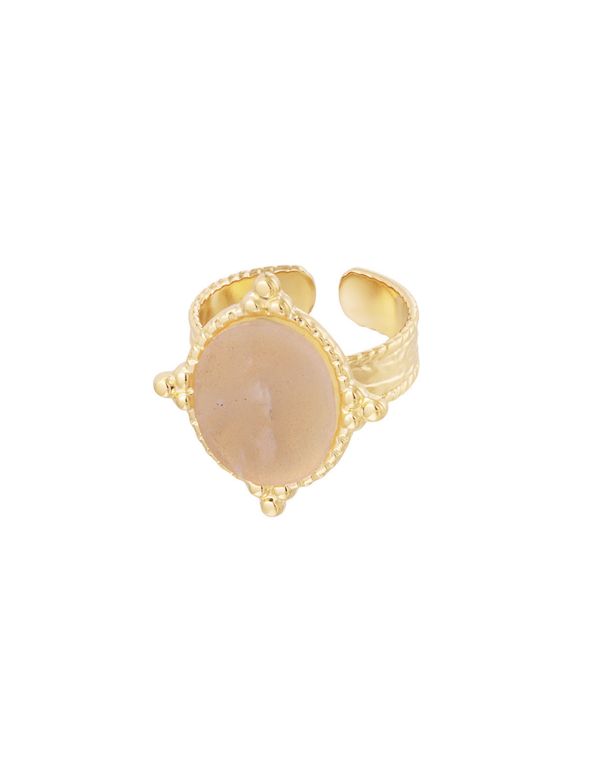 Vores Delara guld ring er med den smukkeste store sten!  Denne ring er til dig, der virkelig elsker, at pifte dit look op med unikke smykker.  Alle vores ringe er justerbare og kan derfor passes af alle. Materiale: Overfladebehandlet rustfri stål, 14 karat guldbelægning, sten. 100% nikkelfri Størrelse: Justerbar