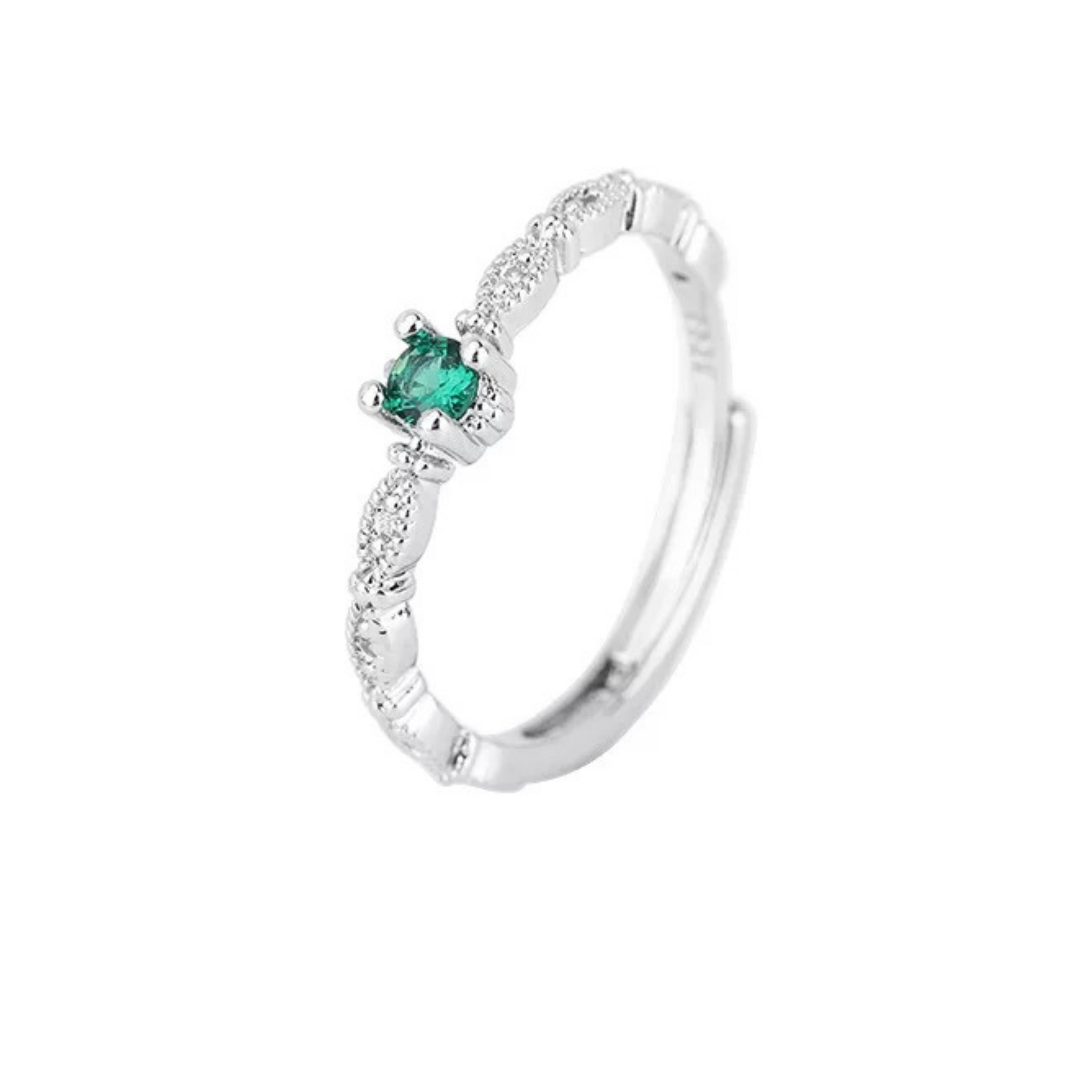 Nova ring i sølv.  Elegant ring med de fineste detaljer samt en flot grøn zircon sten.  Materiale: S925 sterling sølv, zircon. 100% nikkelfri. Mål: Justerbar, zircon-stenen er 3MM