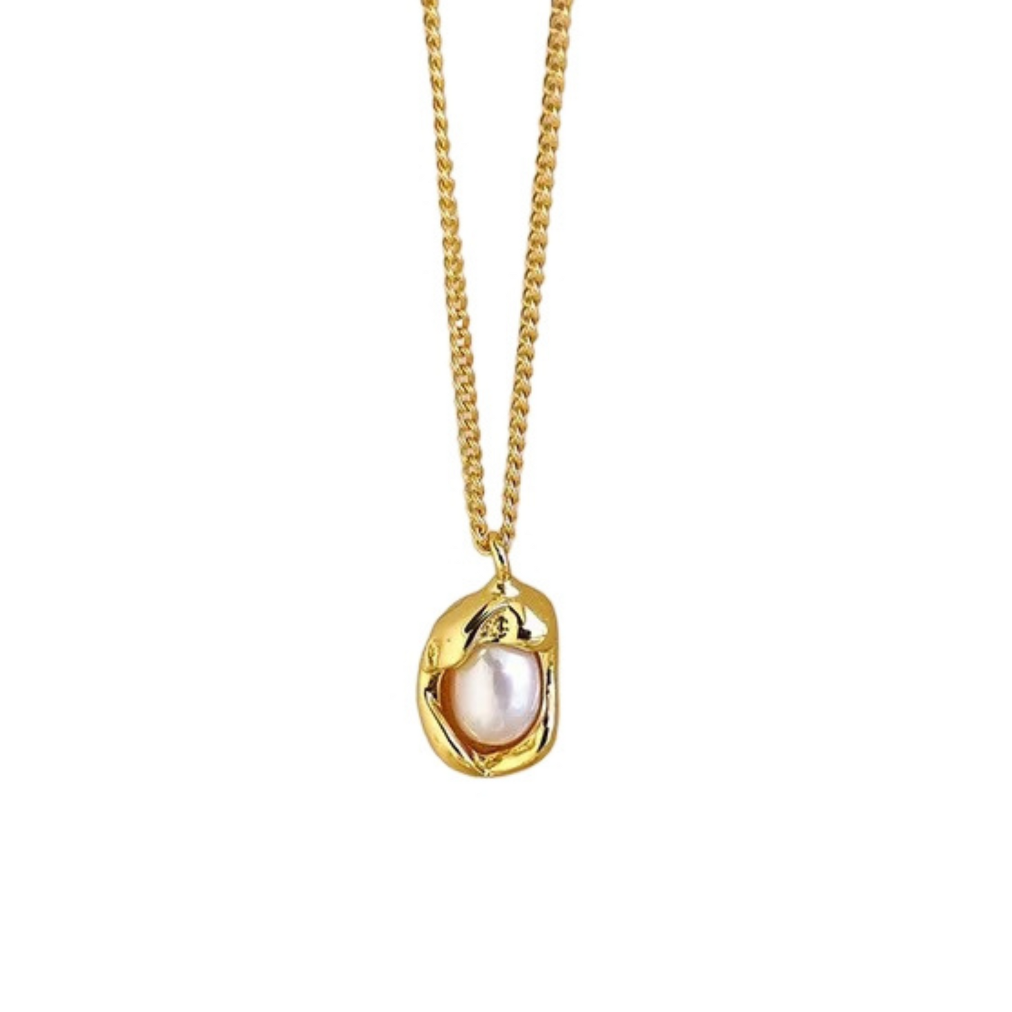 Selma halskæde i guld.  Flot kæde med vedhæng med perle.  Materiale: S925 sterling sølv, 14 karat, guldbelagt, perle Størrelse: 40-45 cm, kan justeres